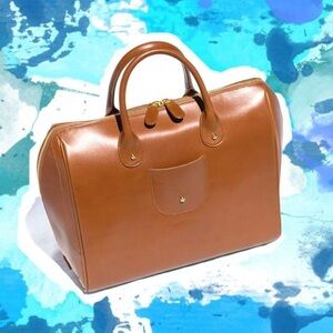 ANTIPINA Hand Crafted Cognac Brown Leather Travel Weekender Commuter Briefcase